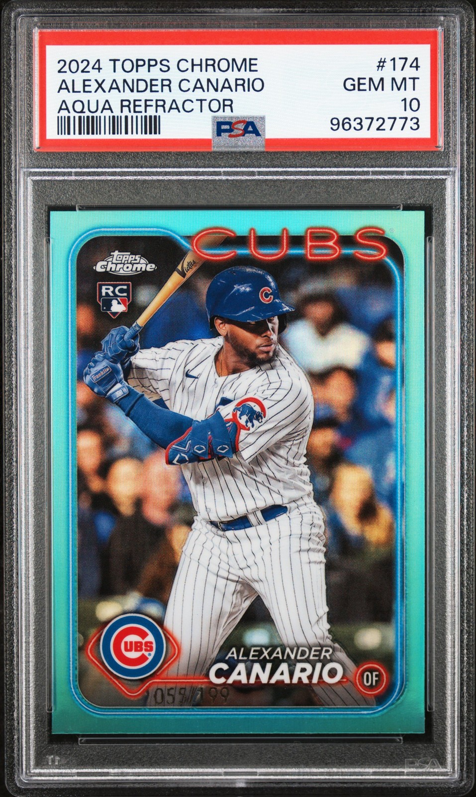 2024 TOPPS CHROME AQUA REFRACTOR #174 ALEXANDER CANARIO 55/199 PSA 10