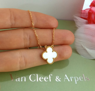VAN CLEEF & ARPELS MOP 18K YELLOW GOLD NECKLACE VINTAGE W/CERT