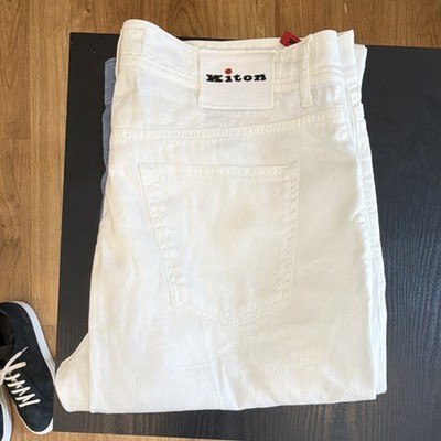 Kiton Men's Solid Cotton Casual Pants White Size 40