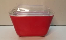 Vintage 1950's PYREX Red Refrigerator Dish 501-B Ribbed Lid 501-C - EXCELLENT