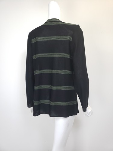 EXCLUSIVELY MISOOK Black Olive Green Stripe Acrylic Knit Open Front Jacket sz XS - Picture 3 of 4