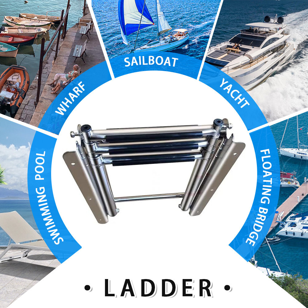 3 Step Telescoping Ladder Folding Stainless Steel Boat Boarding with Press-Type