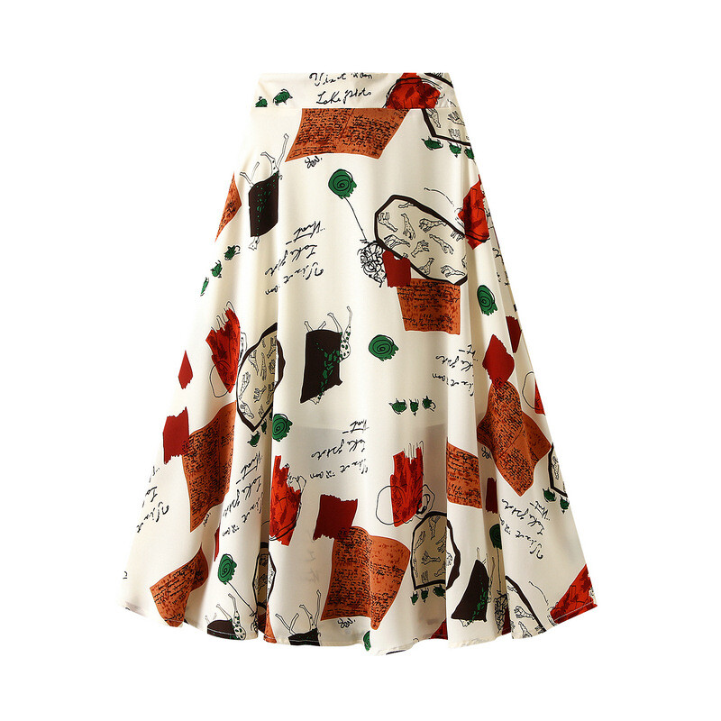 Printed A-line Midi Skirt Women's Summer Fashion Trendy New