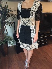 BRAND NEW DOLCE & GABBANA SEXY Black White & Beige Floral Lace Dress Sz 42 6 NWT