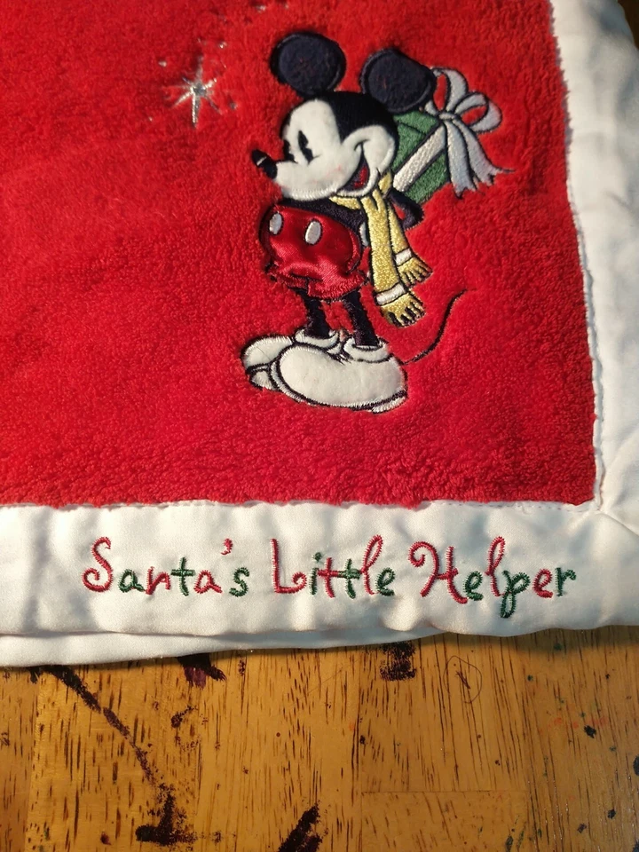 Disney Bebé Mickey Mouse Navidad Rojo Lovey Manta Papá Noel Pequeño ayudante Foto 3 de 4