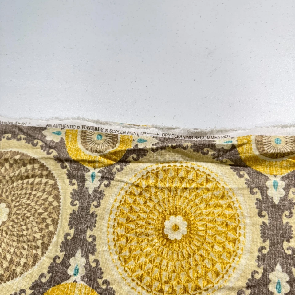waverly upholstery fabric yellow gray floral cotton 50x40 bohemian swirl - Image 4 of 4