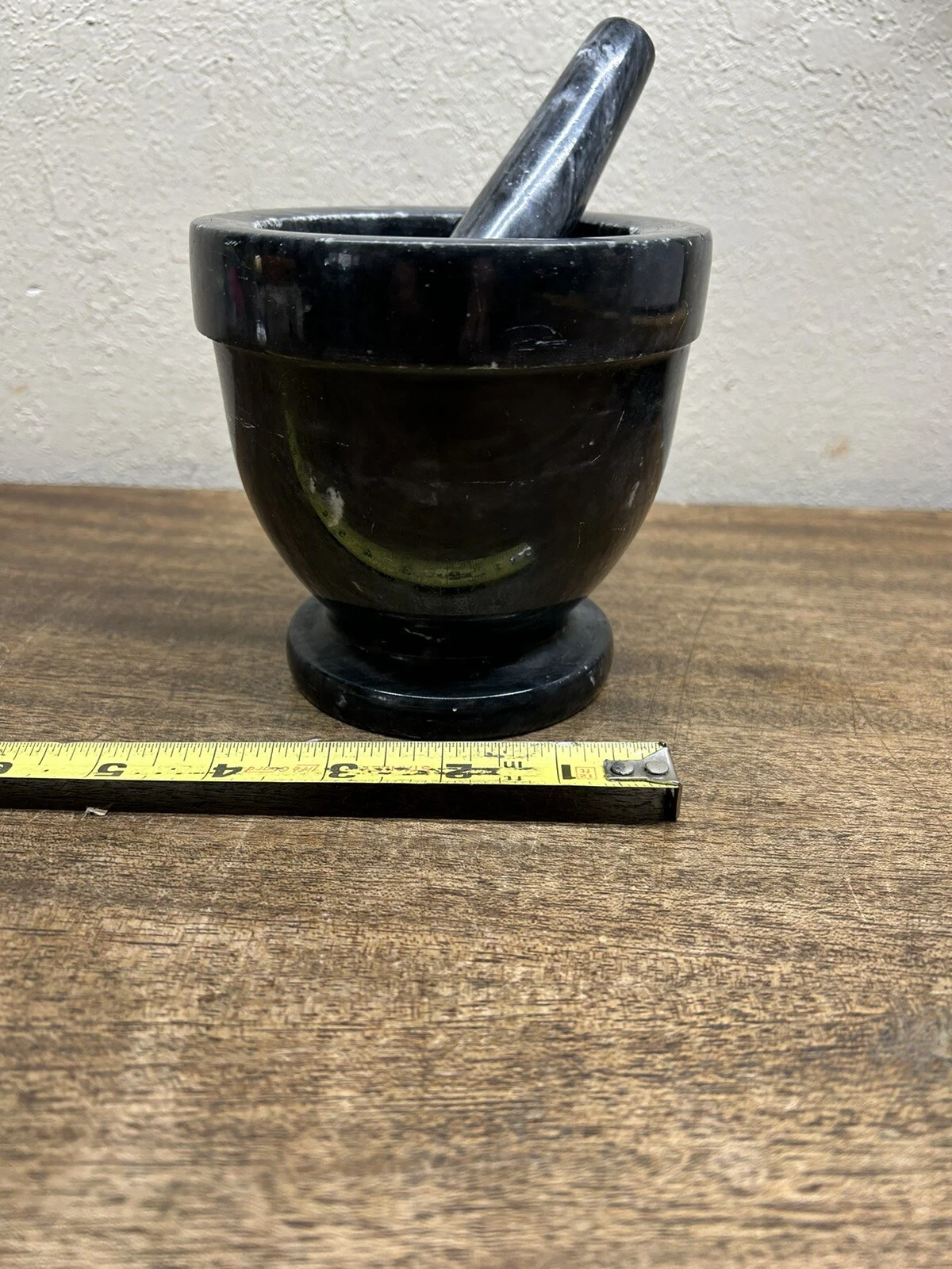 Mortar And Pestle Footed Black Marble Natural Stone Grinder