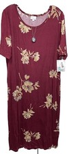 NWT LuLaRoe 2XL Maroon Cranberry with Taupe Tan Floral Julia Sheath Dress