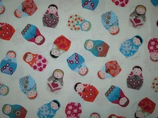 RUSSIAN KIEV NESTING DOLLS WHITE COTTON FABRIC FQ