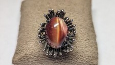 VINTAGE RED TIGER'S EYE STERLING SILVER RING SIZE 7 1/4 SIGNED ATTACHE STERLING