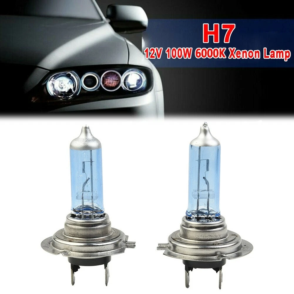 2x White DC-12V H7 100W 6000K Xenon Lamp Super-Bright Halogen Car Headlight  Bulb