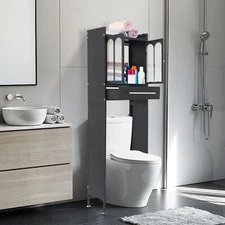61.2" Over The Toilet Storage Cabinet w/ Tempered Glass Doors Bathroom Organizer