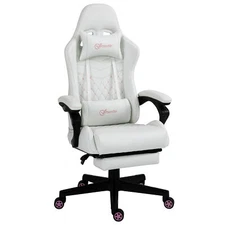 Racing Gaming Chair wArm PU Leather Gamer Recliner Home Office White