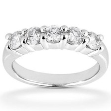 5 Stone Round Diamond Wedding Band Platinum Ring, 1.90 carat F color SI1 clarity