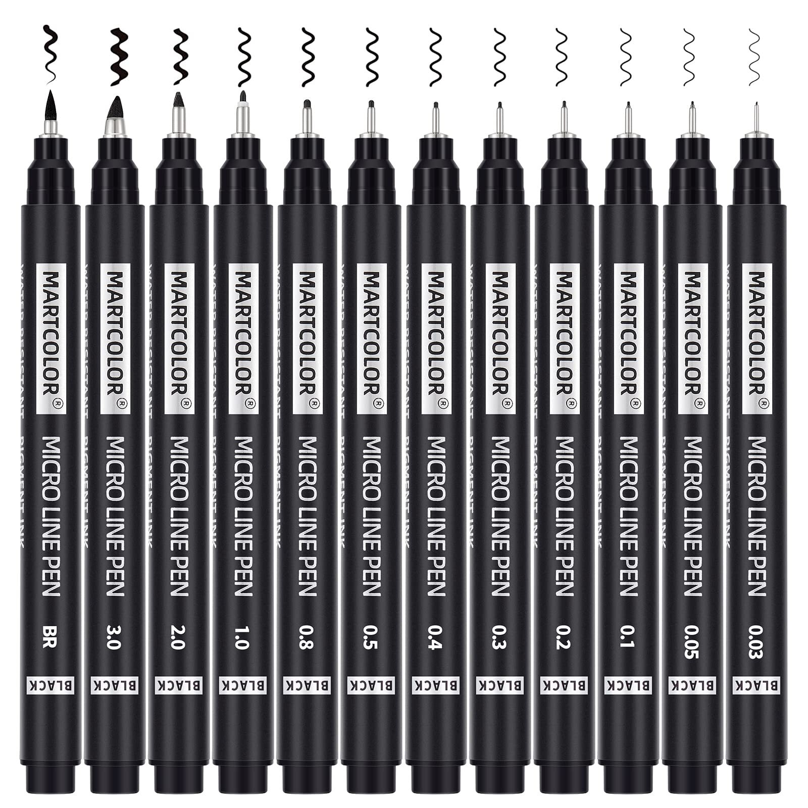 MARTCOLOR 12 Size Micro-Pen Fineliner ink Pens, Black Waterproof Archival Ink...