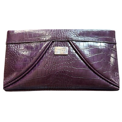 NINE & CO plum croc embossed PVC clutch  10 x 5.5 