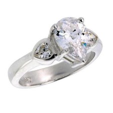 Sterling Silver Engagement CZ Ring w/ 9mm x 6mm 1.35 ct Pear Shape Center CZ