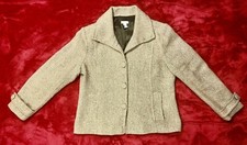Chico's Gold Beige Tweed Jacket Sz 2 M Button Front Long Sleeve Acrylic Wool