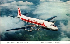 Postcard Capital Airlines Viscount Airplane in Flight Powered by Rolls-Royce