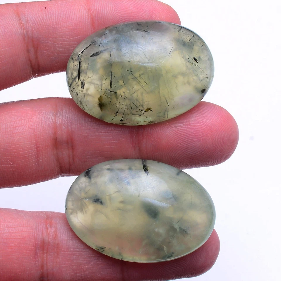2 Stück Natürlich Prehnit Schwarz Nadeln Oval Unbehandelt Groß Edelsteine Menge - Bild 1 von 4