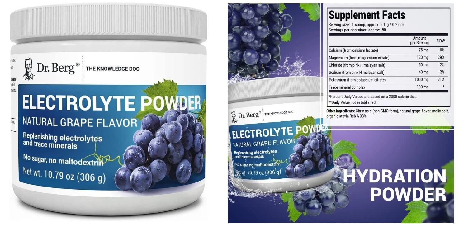 Dr Berg's Original Keto Electrolytes Powder 50 Servings Grape Flavor, Sugar Free