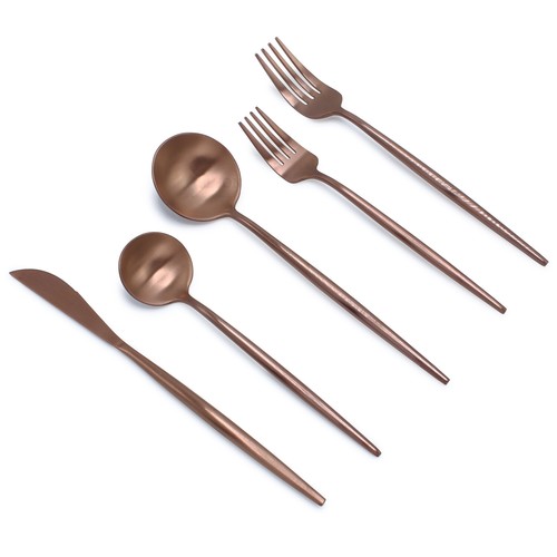 20 Piece Matte Copper Flatware Set Stainless Steel Thin Handles Service For 4 - Picture 4 of 5