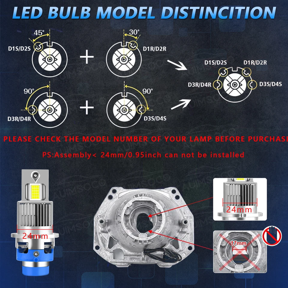 2x For Lexus ES350 2007-2012 HID Headlight High&Low Beam Bulbs 6000k White - Image 2 of 4