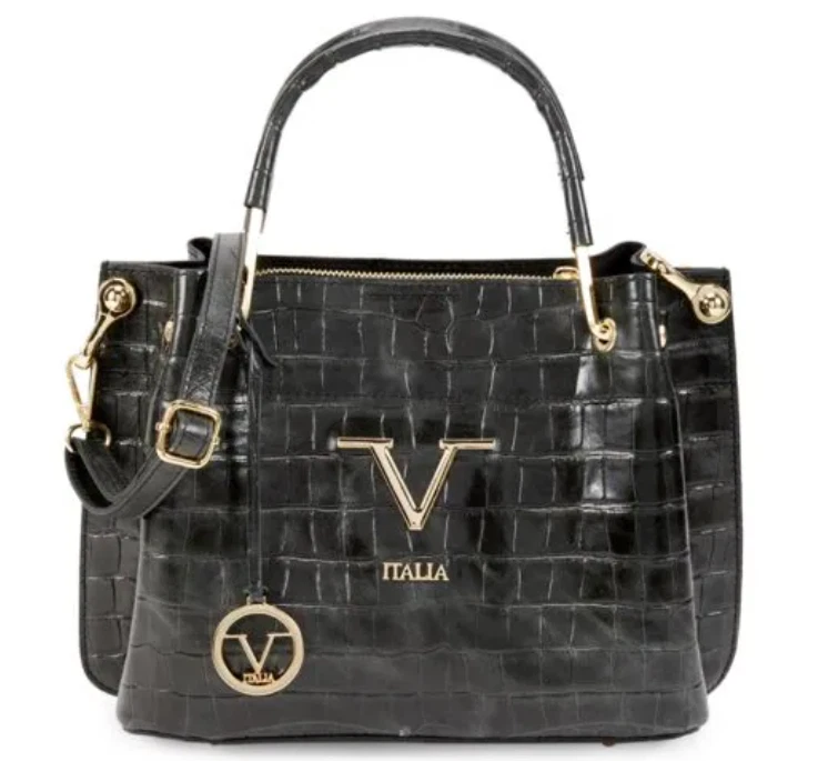 V Italia Versace 1969 Leather Croc embossed satchel handbag made in Italy  Black