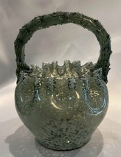 Vintage Murano Glass Handblown Thorned Handle Speckled Basket Made in Italy