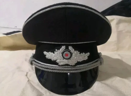WW2 German Army General Black Wool Visor Cap - Replica Military Hat | All Sizes