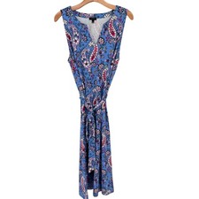 Talbots Effortless Jersey knit Tie Waist Midi Dress Seaside Paisley size large