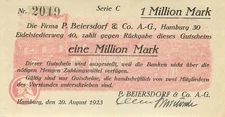 Hamburg P. Beiersdorf 1 Million Mark 1923 fast Kfr. Serie C