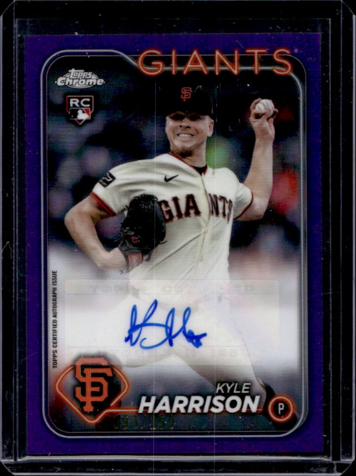 2024 Topps Chrome Update Kyle Harrison Auto RC Purple Refractor #/250 Giants