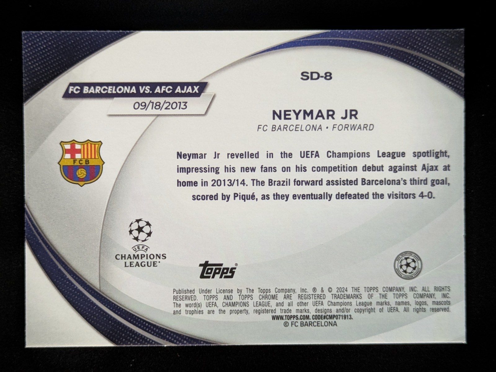 2023-24 Topps Chrome UEFA NEYMAR JR Mini-Diamond Refractor Starball Debuts #SD-8 view 2