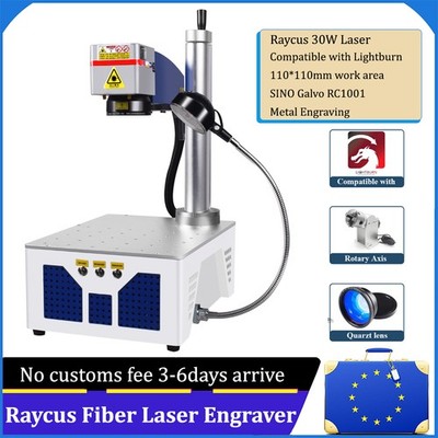 Raycus 30W Faserlaser Beschriftungsgerät Metall DIY Card Engraving + Rotary axis