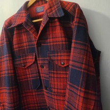 Vtg 70's Pendleton Red Plaid Long Sleeve Jacket L Thick Virgin Wool Lumberjack