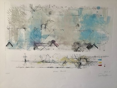 Monir Islam Monirul Signed Etching 1985  Aurore Boreale  Abstract Print