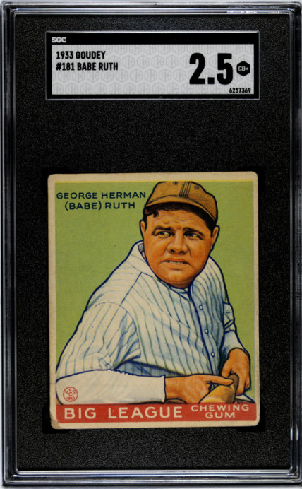 1933 Goudey #181 Babe Ruth SGC 2.5 GD+ CREASE FREE + Nice Color