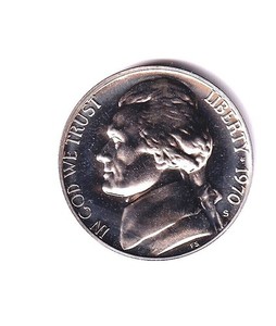 1970 S Proof Jefferson Nickel 5c Coin from Proof Set #538