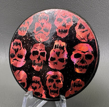 Vintage 90's 1.1oz Black Metal Slammer with Red Skulls, Holo for Pogs Milk