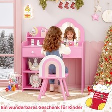 Kinder Schminktisch Holz, Schublade, Spiegel, Hocker,Make-up Tisch Kosmetiktisch