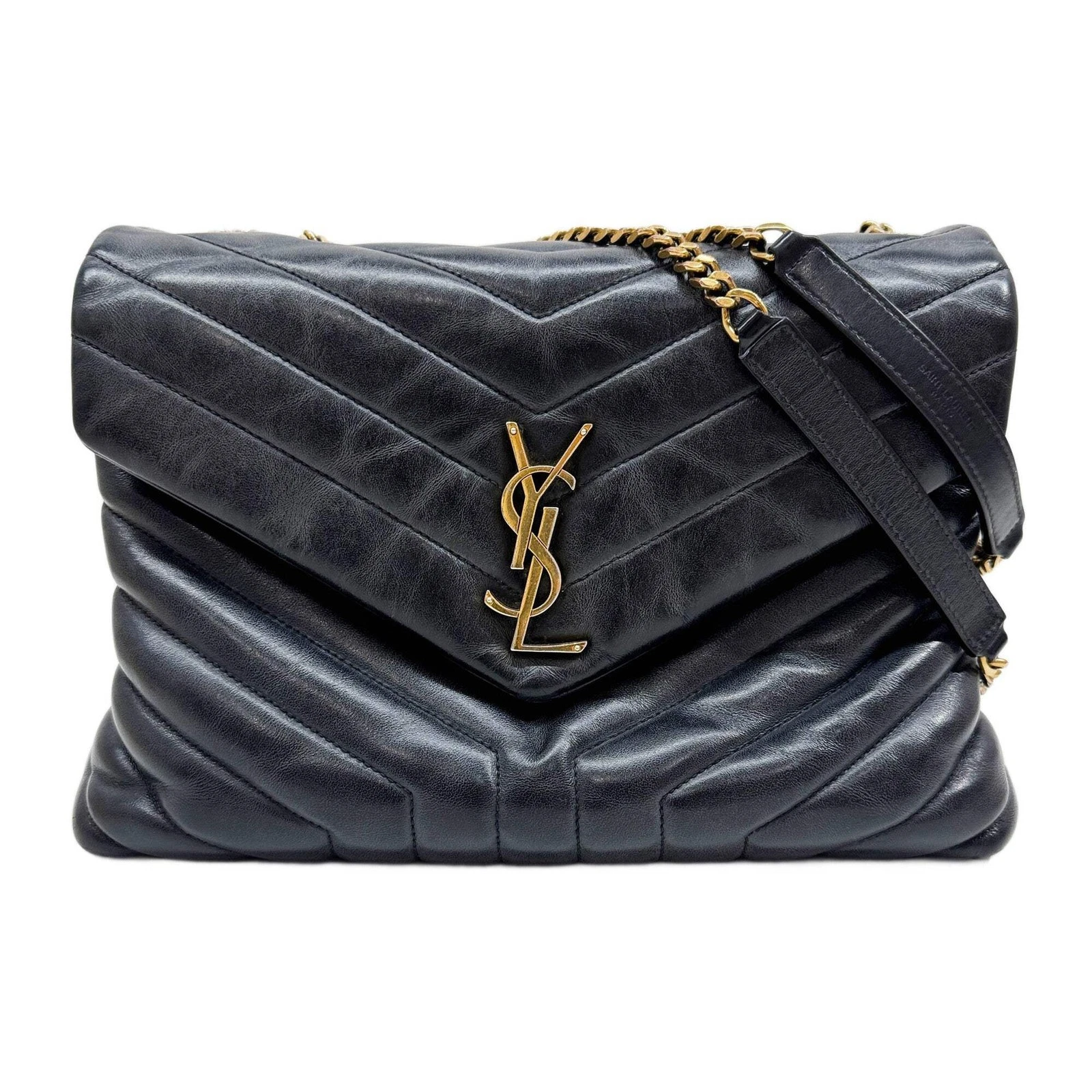 Saint Laurent — SAINT LAURENT Loulou Black Leather with Gold Chain Shoulder Bag