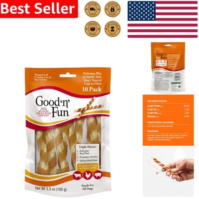 10 Count Dog Munchy Sticks Triple Flavor Beef Chicken Pork Hide Protein Chew
