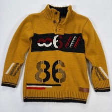 Joni Kids 6-7 Years Mustard Yellow Mock Neck Button Graphic Knit Sweater