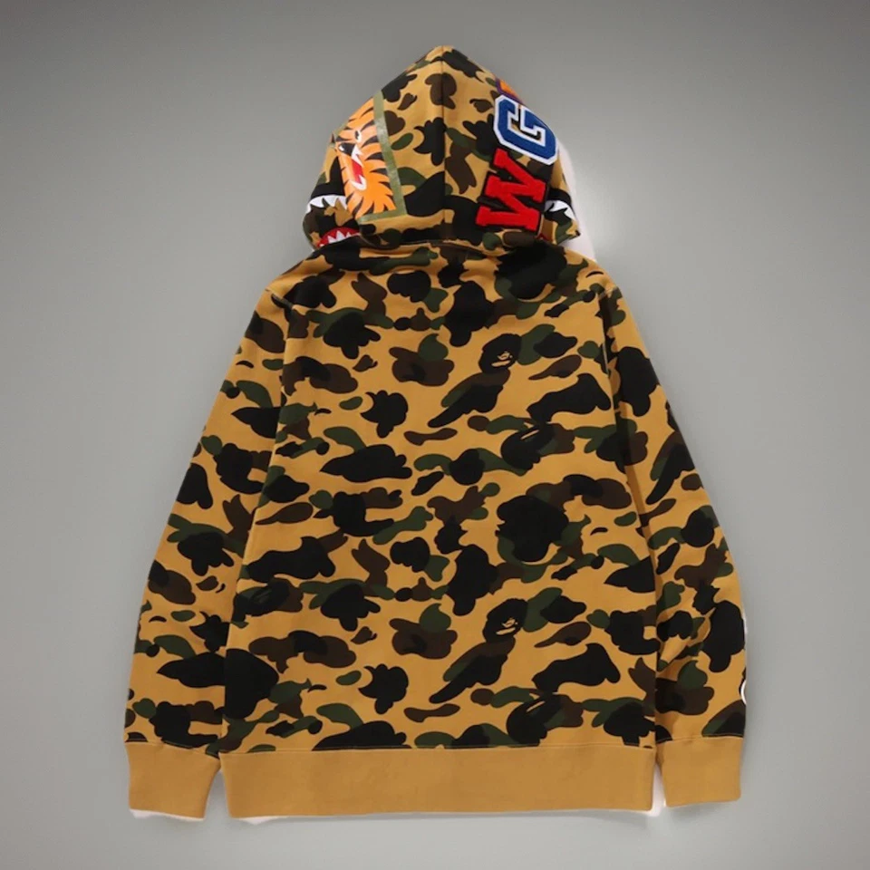 Bape 1st Camo Shark Full Zip Yellow Hoodie A Bathing Ape SizeL Cotton NWOT Patch - Image 4 of 4