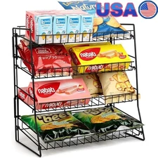 Snack Organizer Tiered Display Rack Countertop Space Saver Easy Assembly Durable