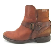 Pikolinos Booties Size 37 Ordino Women Brown Leather Ankle Boots Buckle Side Zip