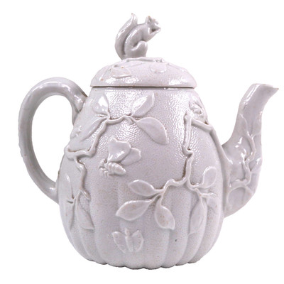 Minton Arts Crafts Teekanne Staffordshire Porzellan Eichhörnchen salzglasiert H15cm 1870