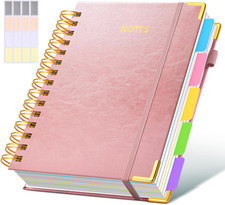 Hardcover Spiral Notebook Journal with Removable Dividers Tabs, 300 Pages Leathe