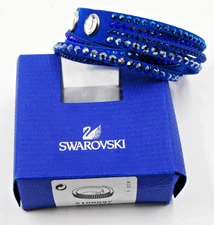 BEAUTIFUL NEW SWAROVSKI WOMENS SLAKE BRACELET SUEDE & CRYSTAL DARK BLUE BOXED
